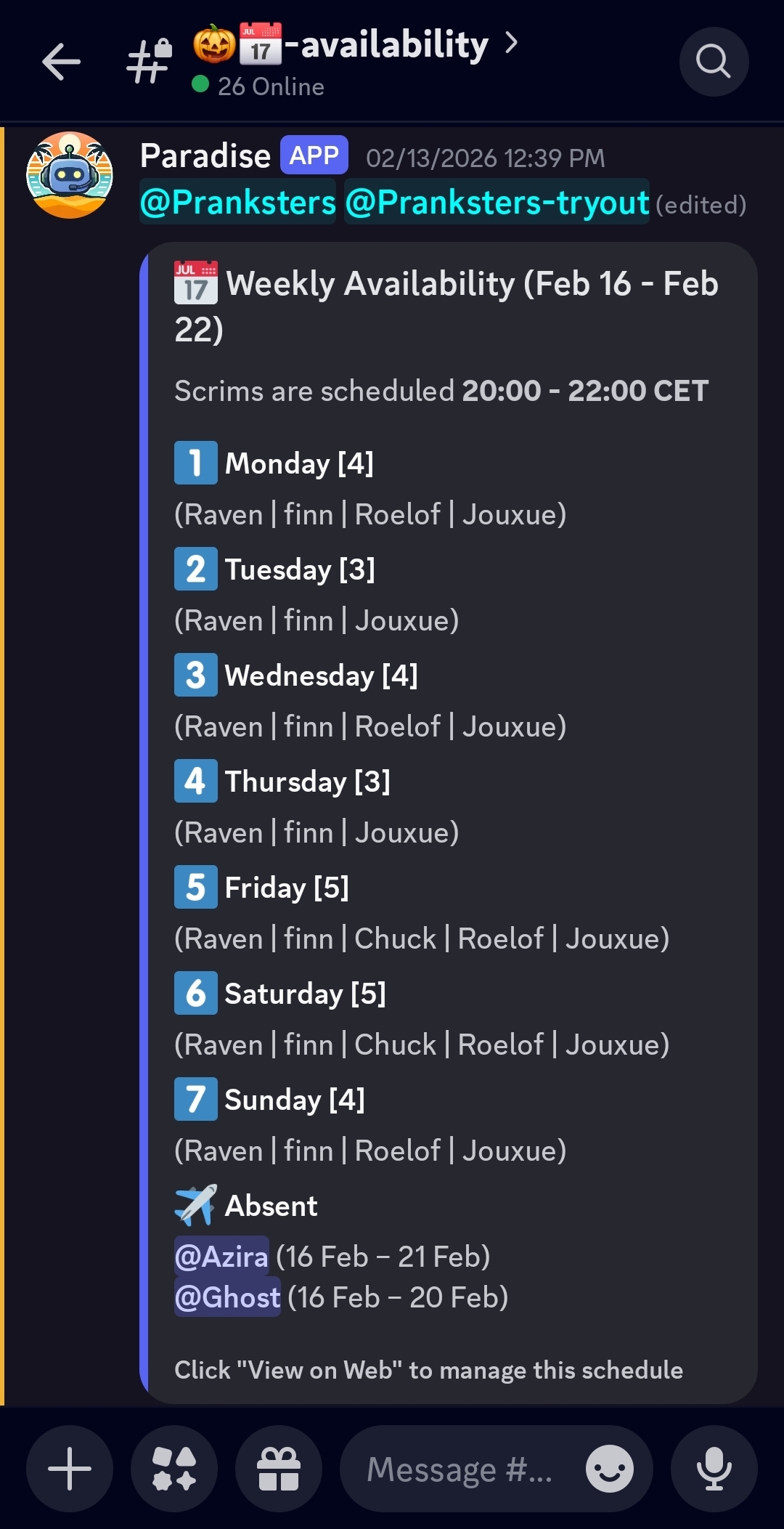 Weekly calendar embed
